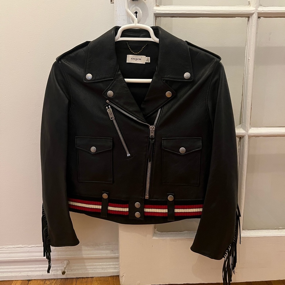 Coach Leather fringed moto jacket